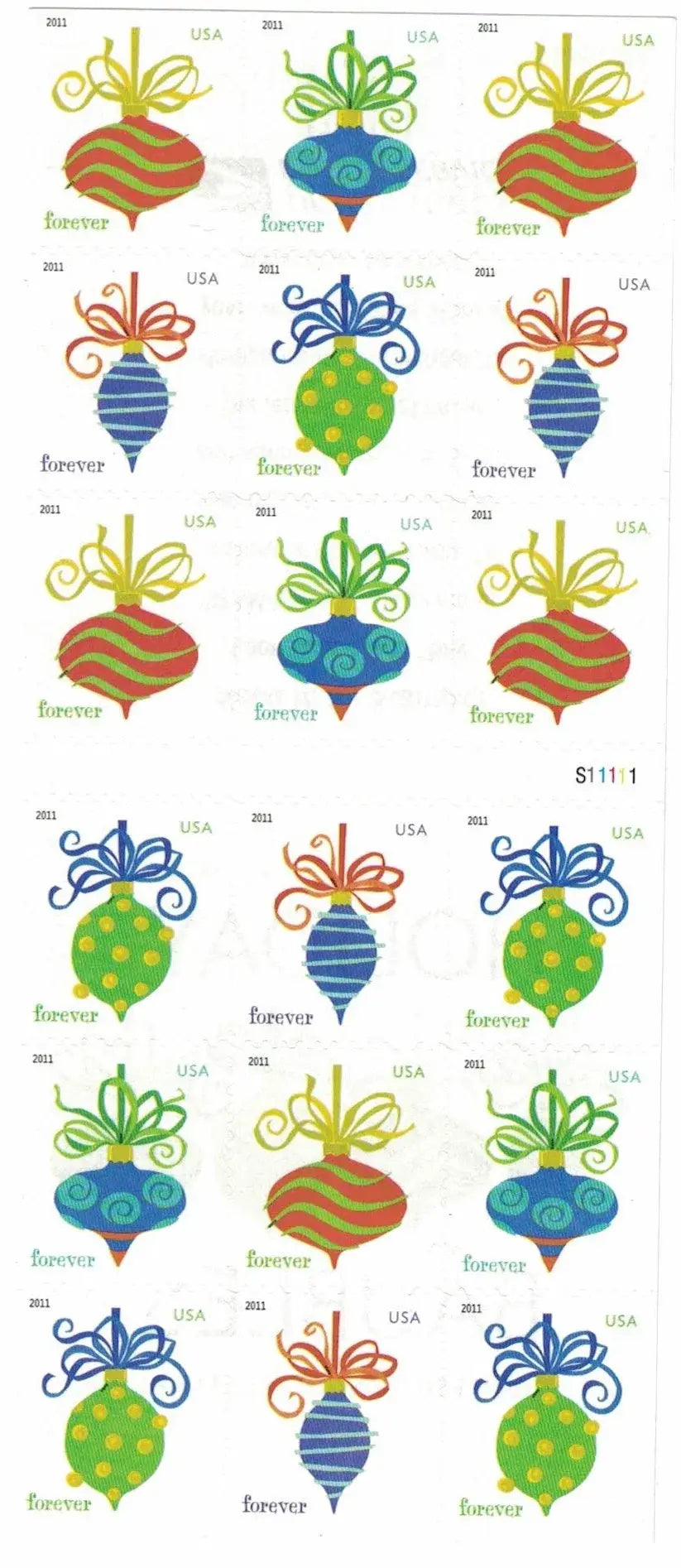 2011 US Holiday Baubles Forever Stamps