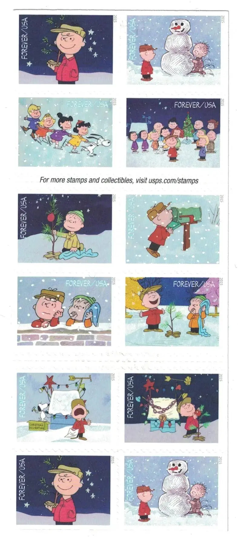 USPS 2015 Charlie Brown Xmas Forever Stamps