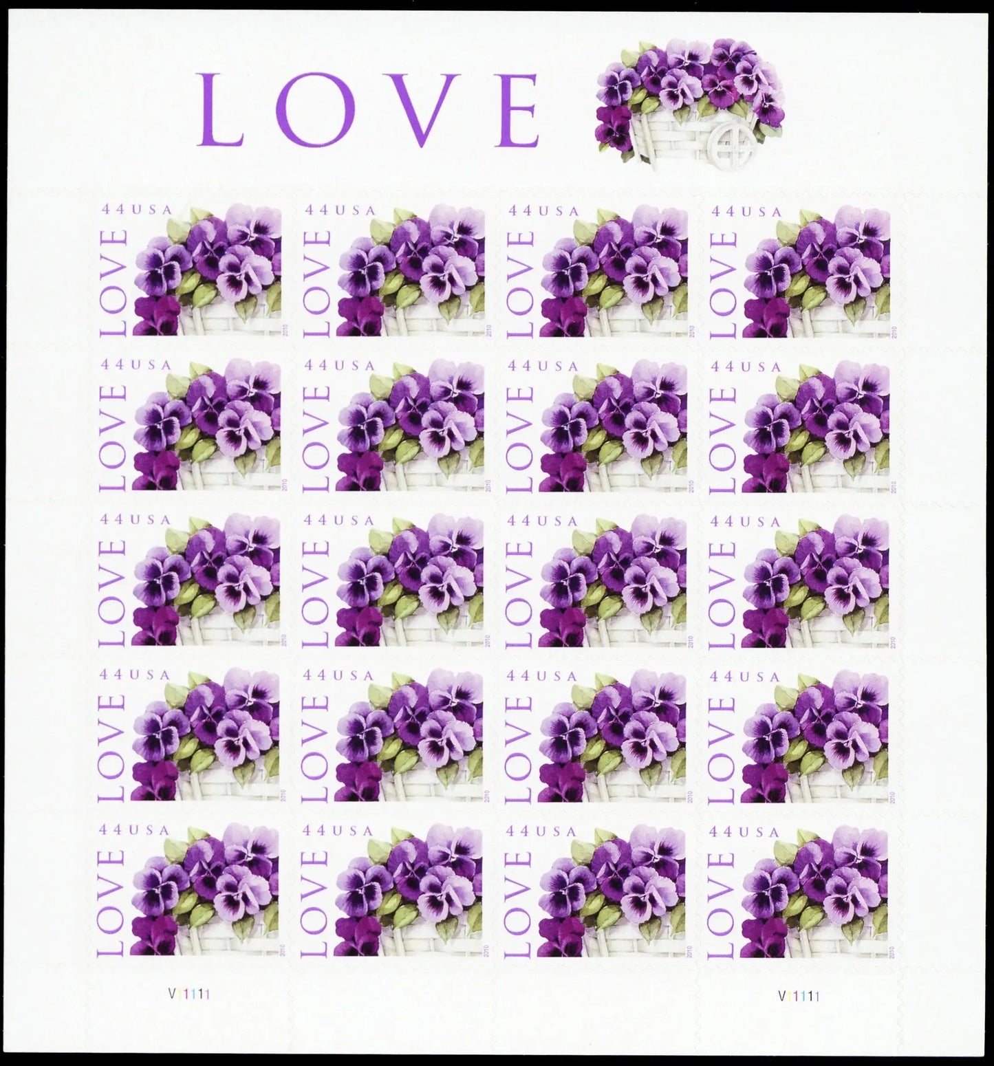 USPS 2010 LOVE Pansies in a Basket Collectible Stamps