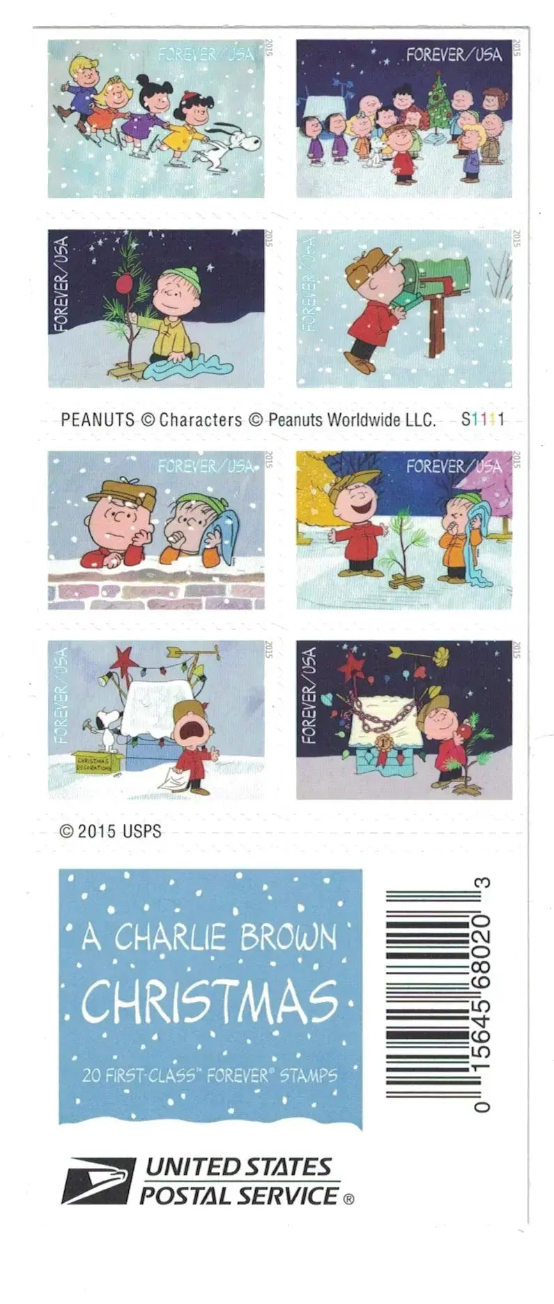 USPS 2015 Charlie Brown Xmas Forever Stamps