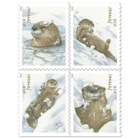 Otters in Snow Forever Postage 2021 US Stamps